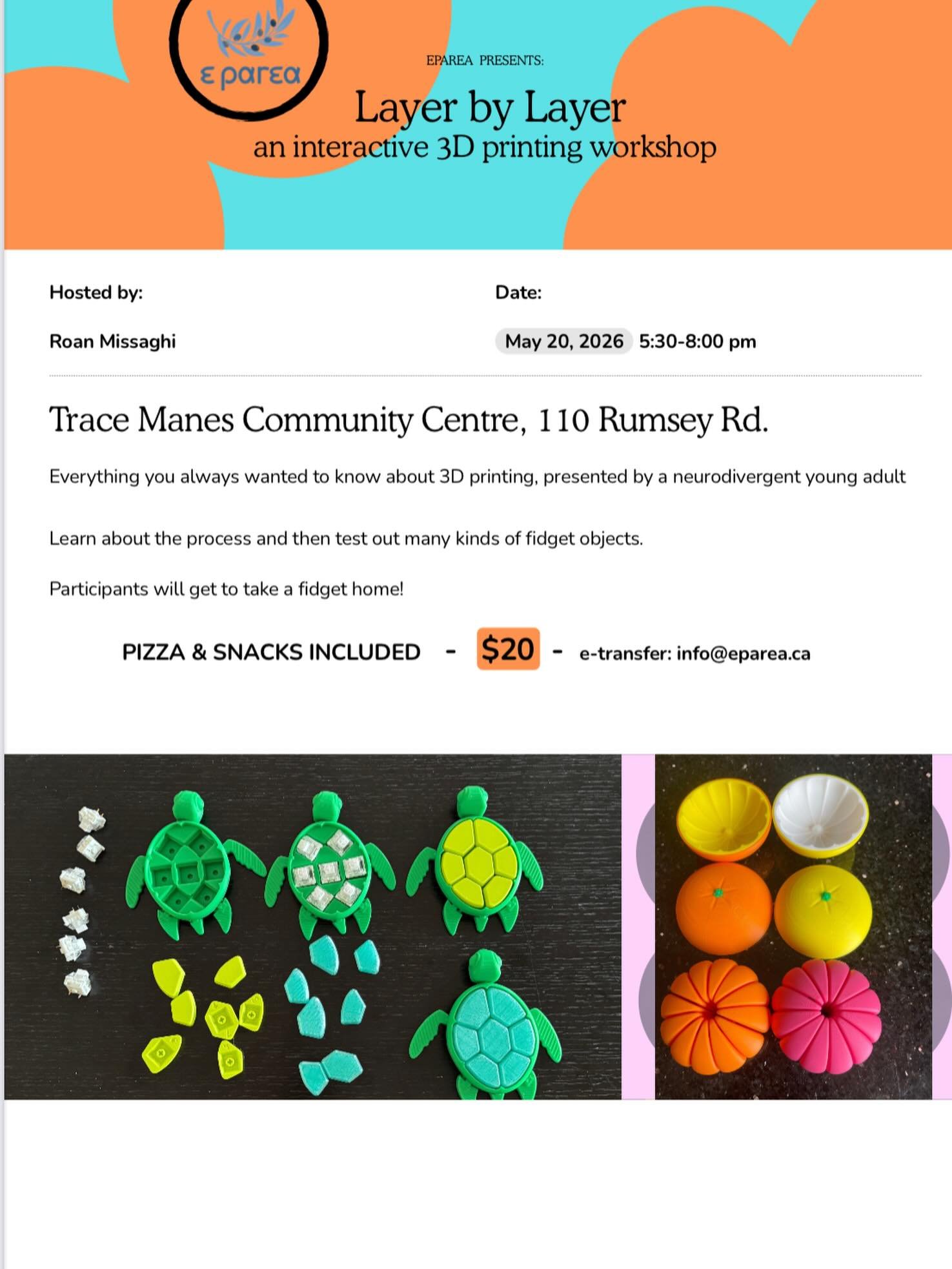 ✨ Discover the exciting world of 3D printing with EPAREA!

Join us for Layer by Later, an interactive hands-on workshop where you&rsquo;ll learn everything you&rsquo;ve ever wanted to know about 3D printing from neurodivergent young adult Roan Missag
