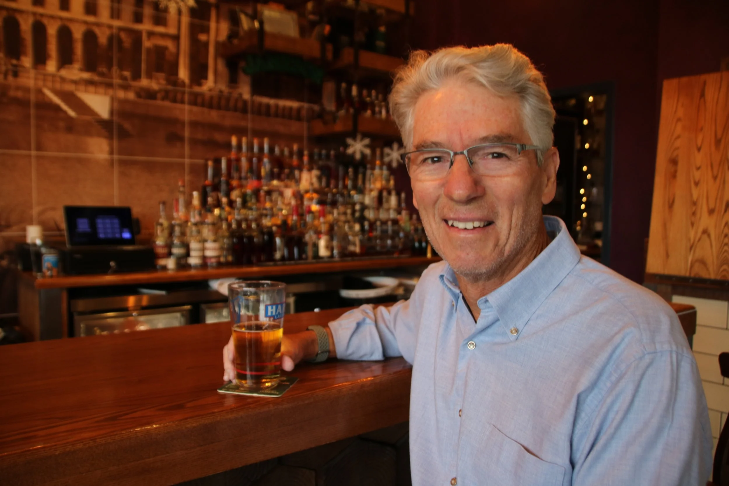 Denny Lynch, author of Call Me Dave, in one of his favorite Irish pubs