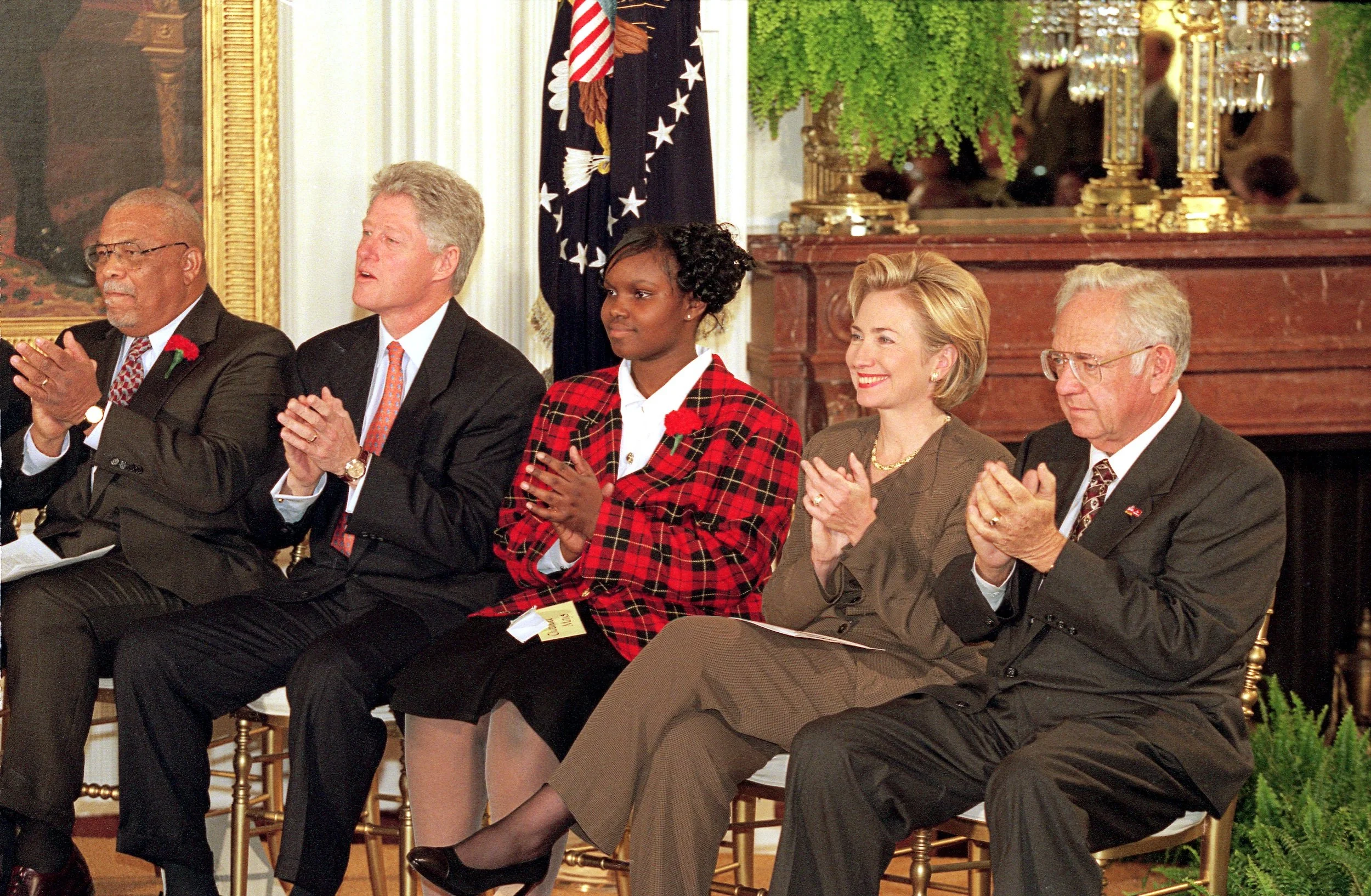 Dave Thomas at the White House with President Bill Clinton and First Lady, Hilliary Clinton