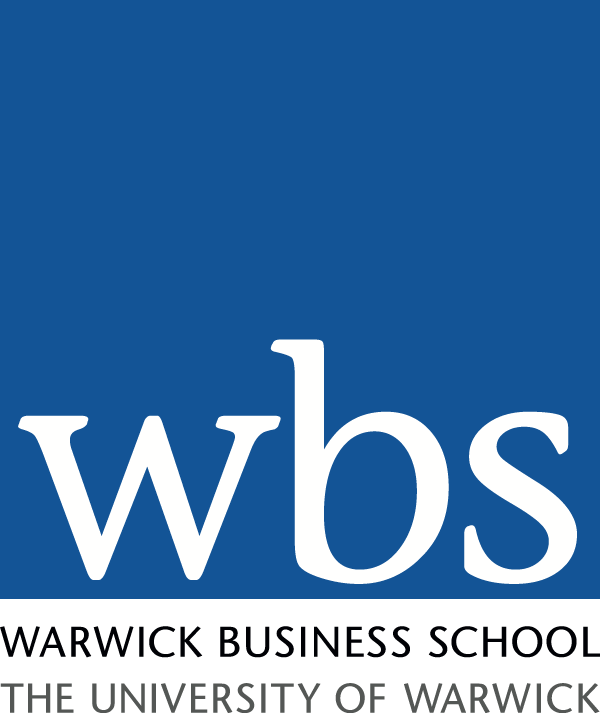 Logo of Warwick Business School, part of University of Warwick, with blue background and white lowercase letters 'wbs'.
