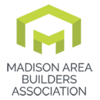 Logo of Madison Area Builders Association featuring a stylized green hexagon with a house shape in the center, and the organization's name below.