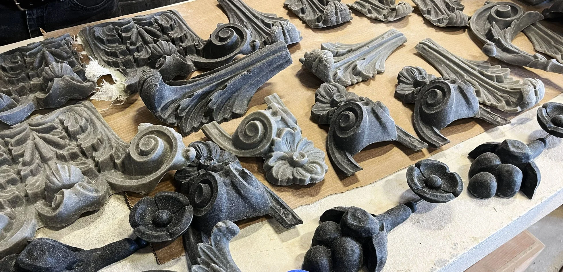 Cast (rigid) resin
Very small parts or parts with thin sections can be solid cast using urethane or epoxy resins, with or without internal reinforcement, as needed. Ideal for finials, floral elements, or other discreet details.
