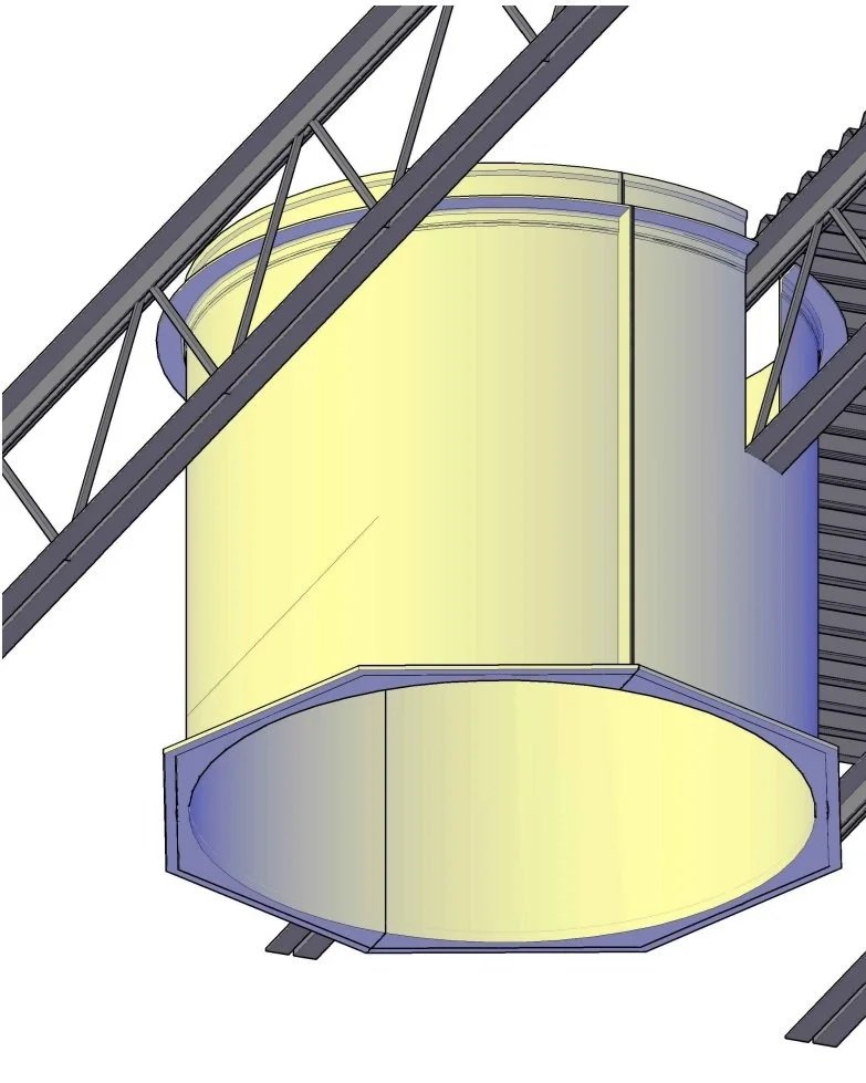 A CAD drawing of a skylight and proposed framing solution. 