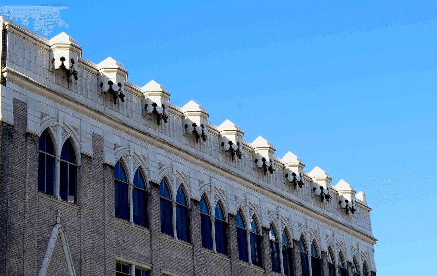 Fully installed lanterns, with new attachment system. GFRC with integral color and applied finish.