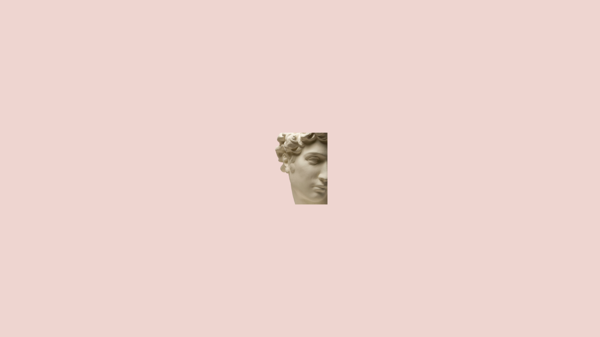 Close-up of a classical marble sculpture of a woman's face, centered on a pink background.
