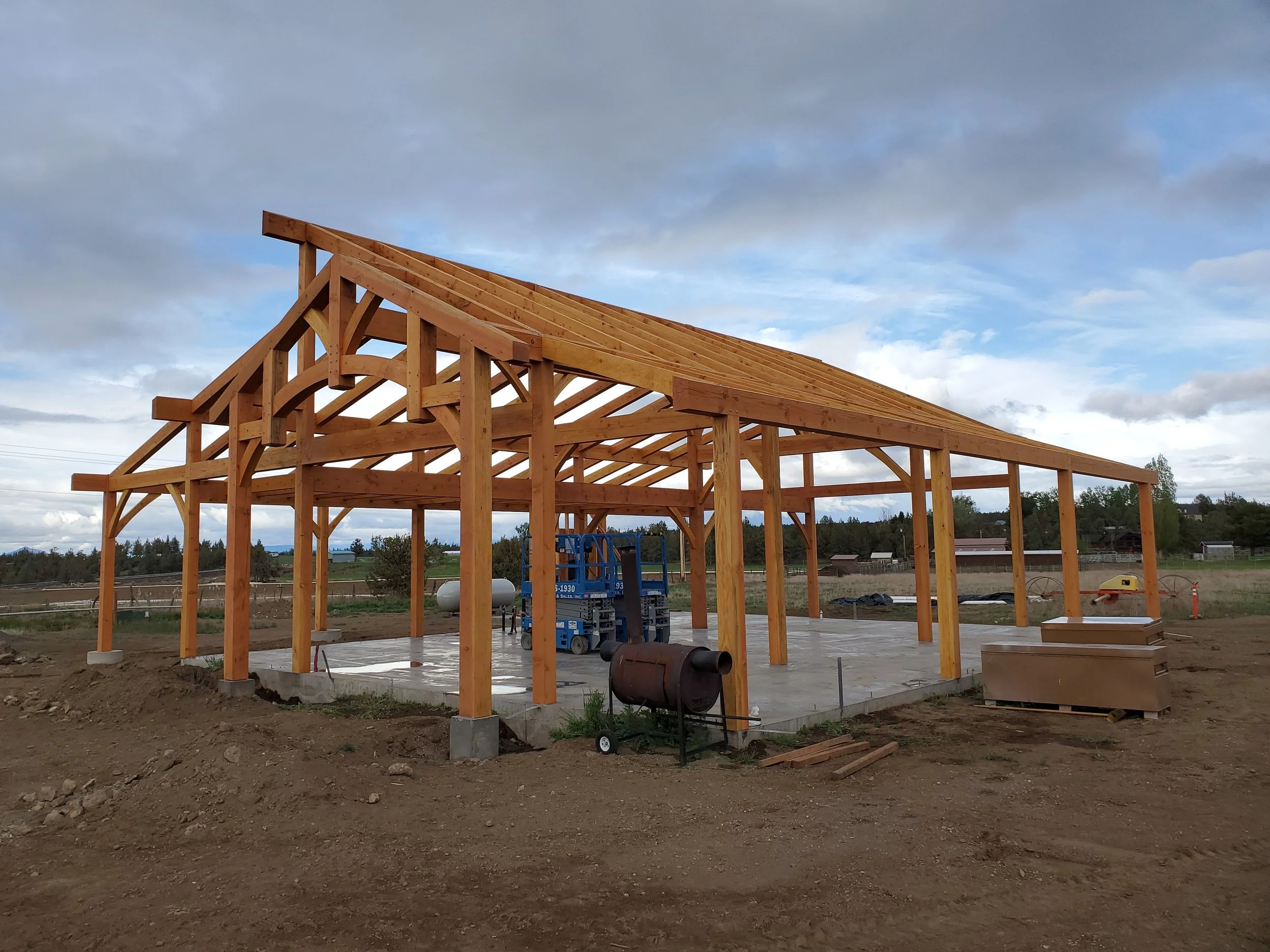 Timber frame joinery installed for a backyard  barn. 