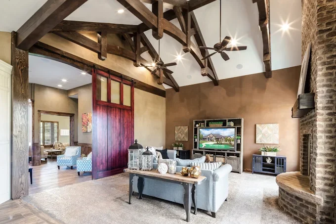 Living room with our exposed wooden timber beams and furnished living room. 