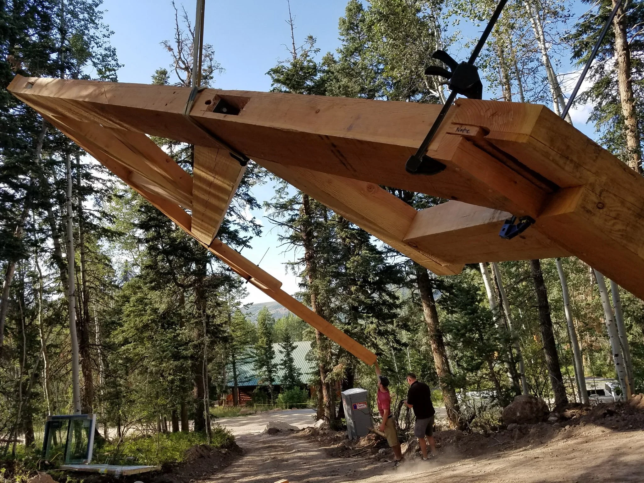 One of our heavy timber frames being installed with our team onsite. 