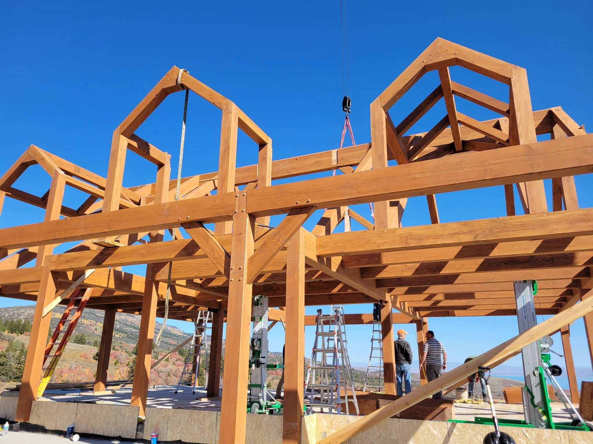 Construction site of our timber frames being installed with our team onsite. 