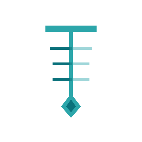A stylized blue graphic design resembling a geometric abstract symbol or shape on a black background.