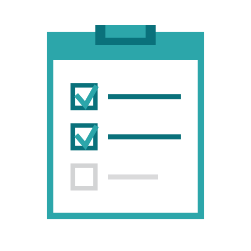 A clipboard with a checklist showing two checked boxes and one unchecked box.