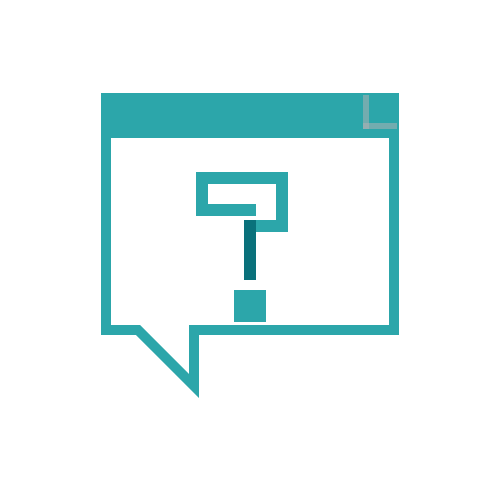 A black background with a teal speech bubble containing a question mark.