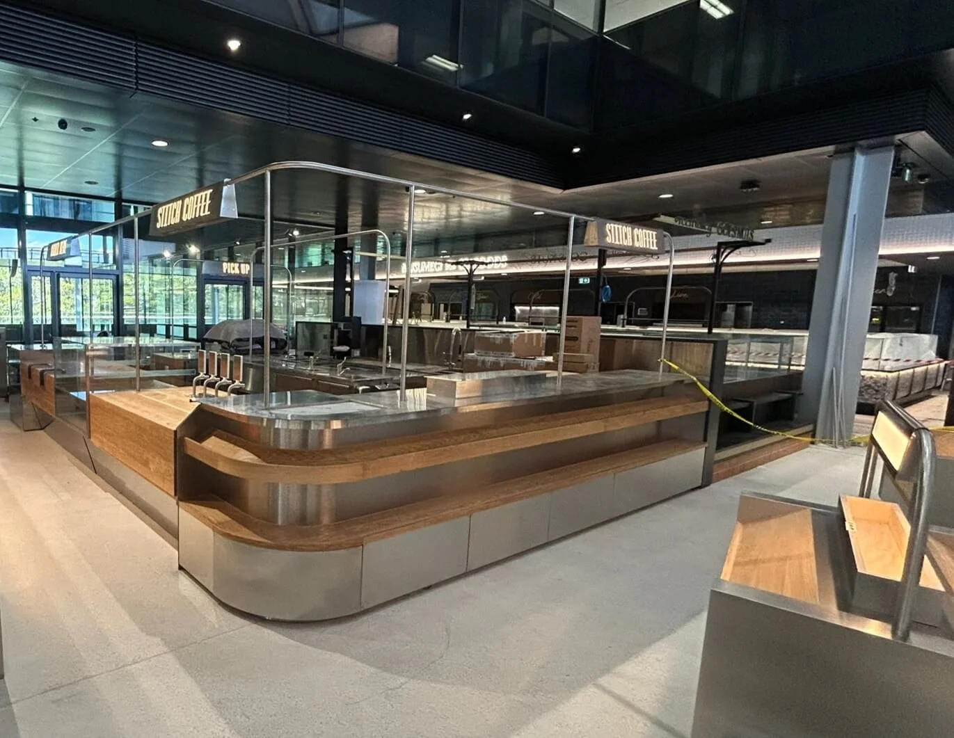 Empty food service counter in a food court
