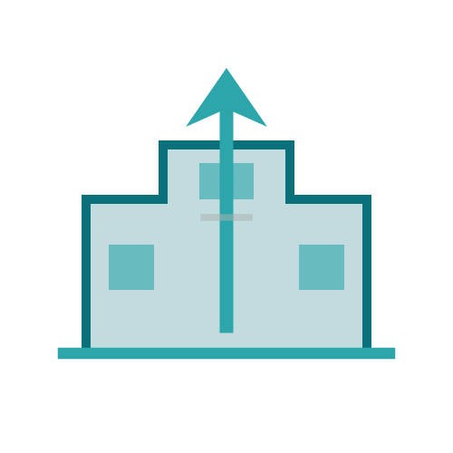 A graphic illustration of a core muscle with an upward arrow, representing core strength or fitness.