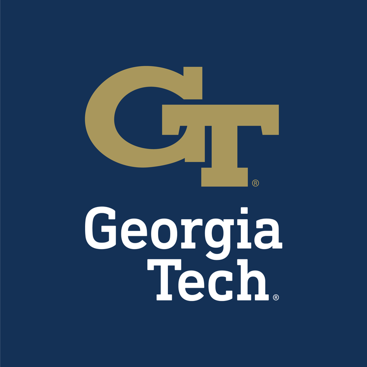 Georgia Tech logo with large gold and white 'G T' and text 'Georgia Tech' on a navy background.