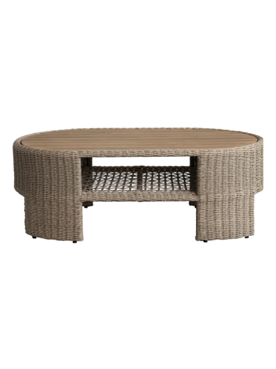 Hand-woven plastic wicker coffee table