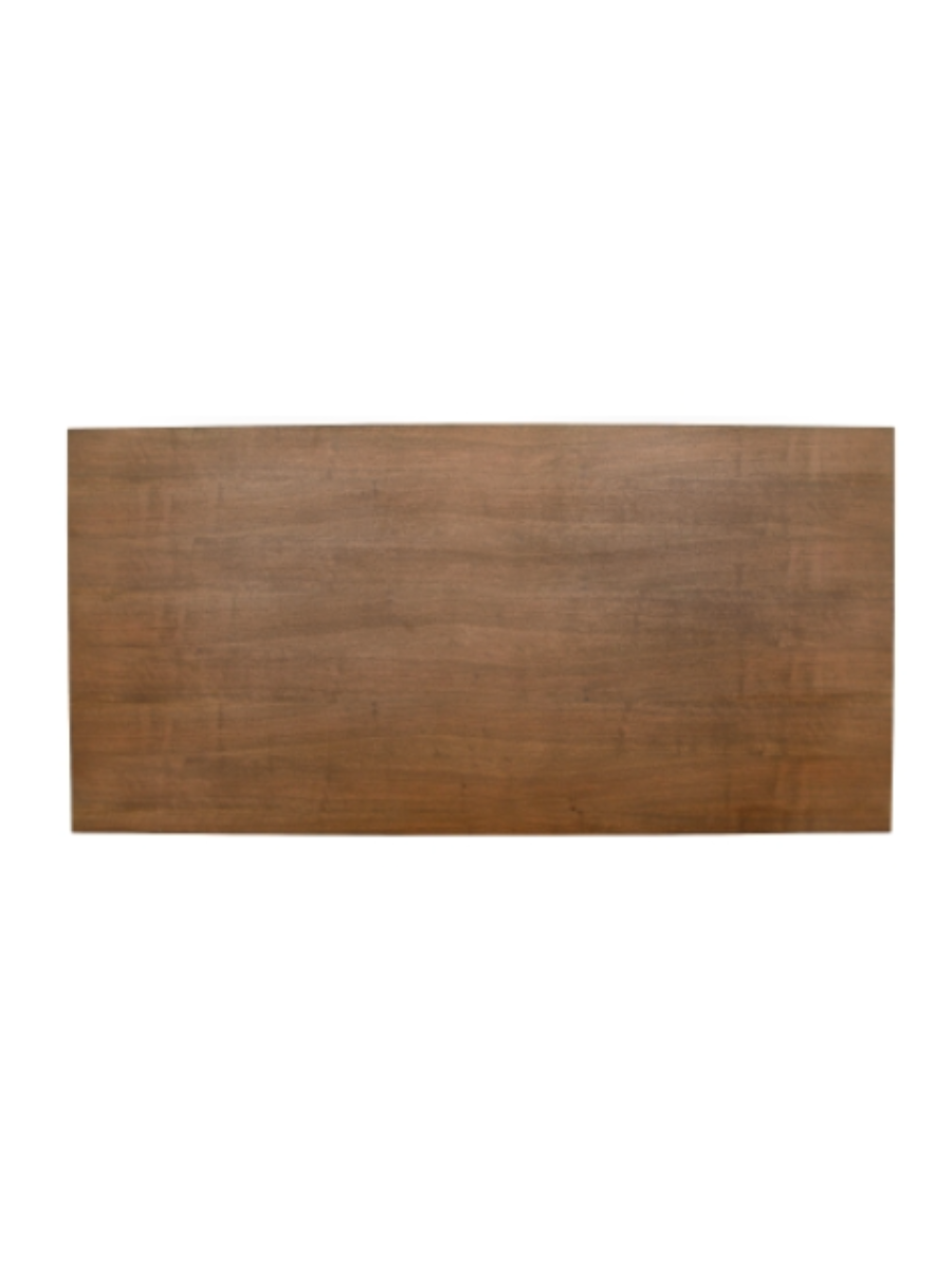 Modern rectangular walnut wood dining table featuring a warm brown finish, clean minimalist design, flat tabletop, and sturdy square legs.