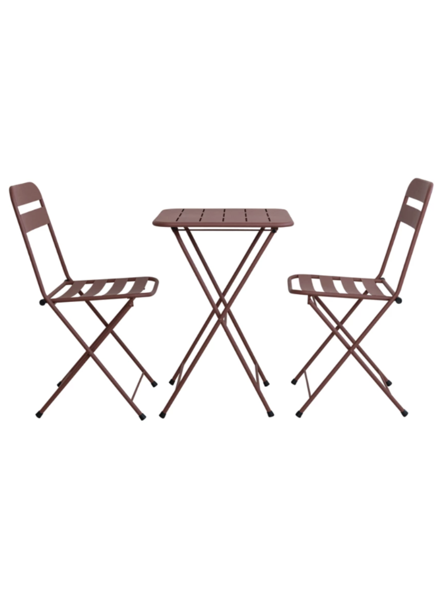 Metal Slatted Top Pink Outdoor Folding Bistro Table and 2 Chairs