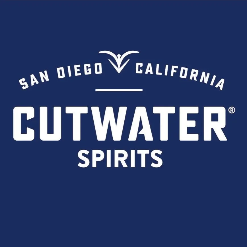 Logo for Outwater Spirits featuring the text 'San Diego California Outwater Spirits' on a dark blue background with a stylized winged emblem above the text.