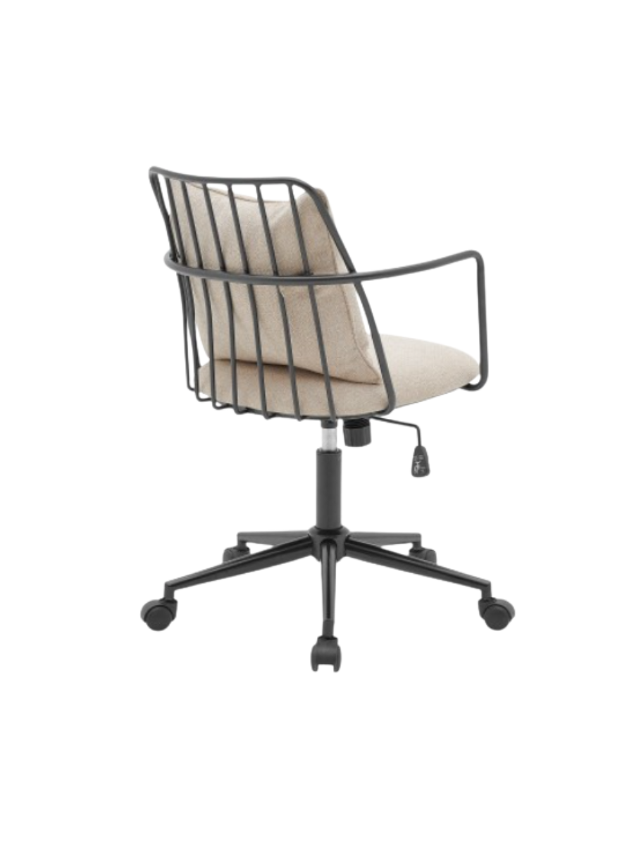Black metal slatted rolling adjustable task chair with ivory cushions