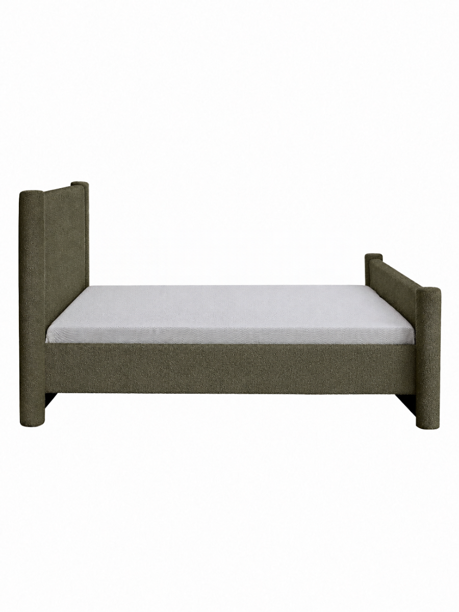 Olive boucle headboard and footboard