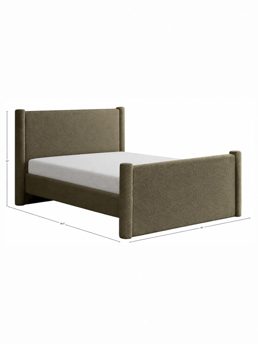 Olive boucle headboard and footboard