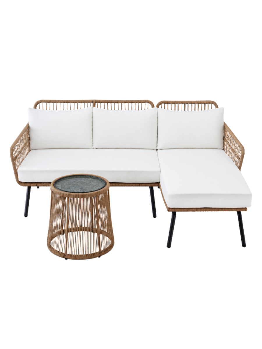 Rattan white patio sectional *Also available- matching table and chairs.