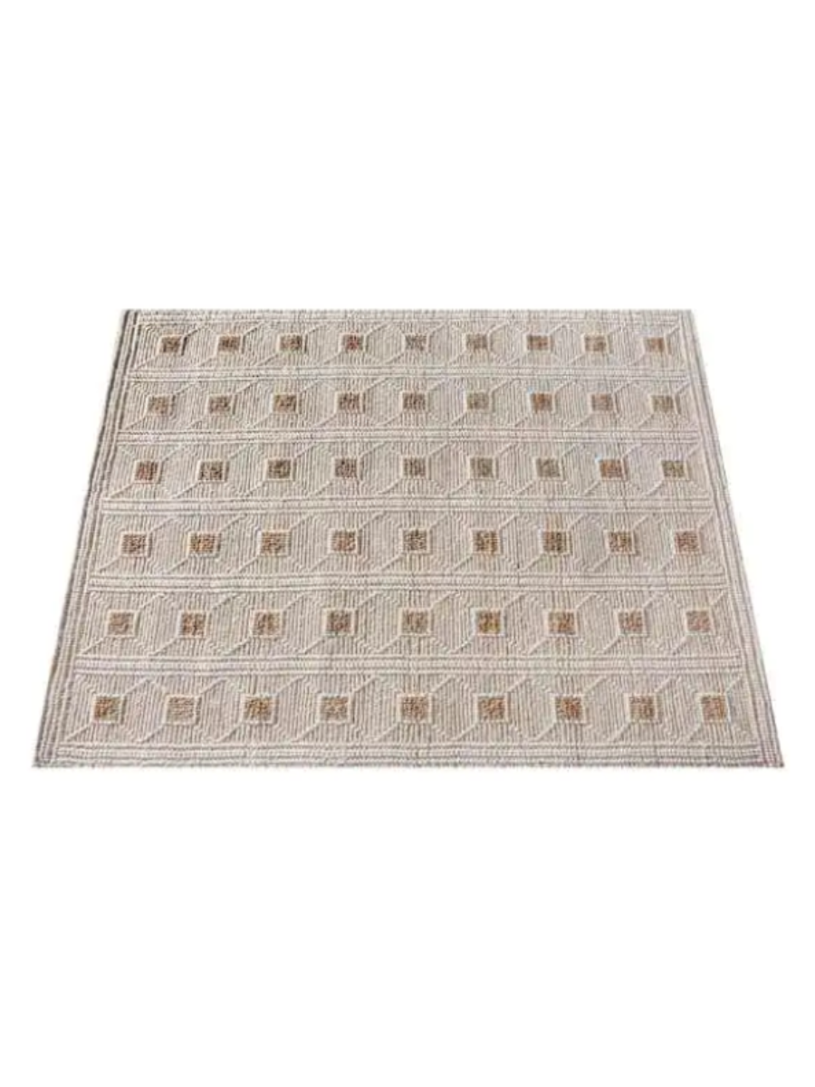 Jute and ivory cotton handwoven rug with a textured checkered square pattern, measuring 8' x 10'.