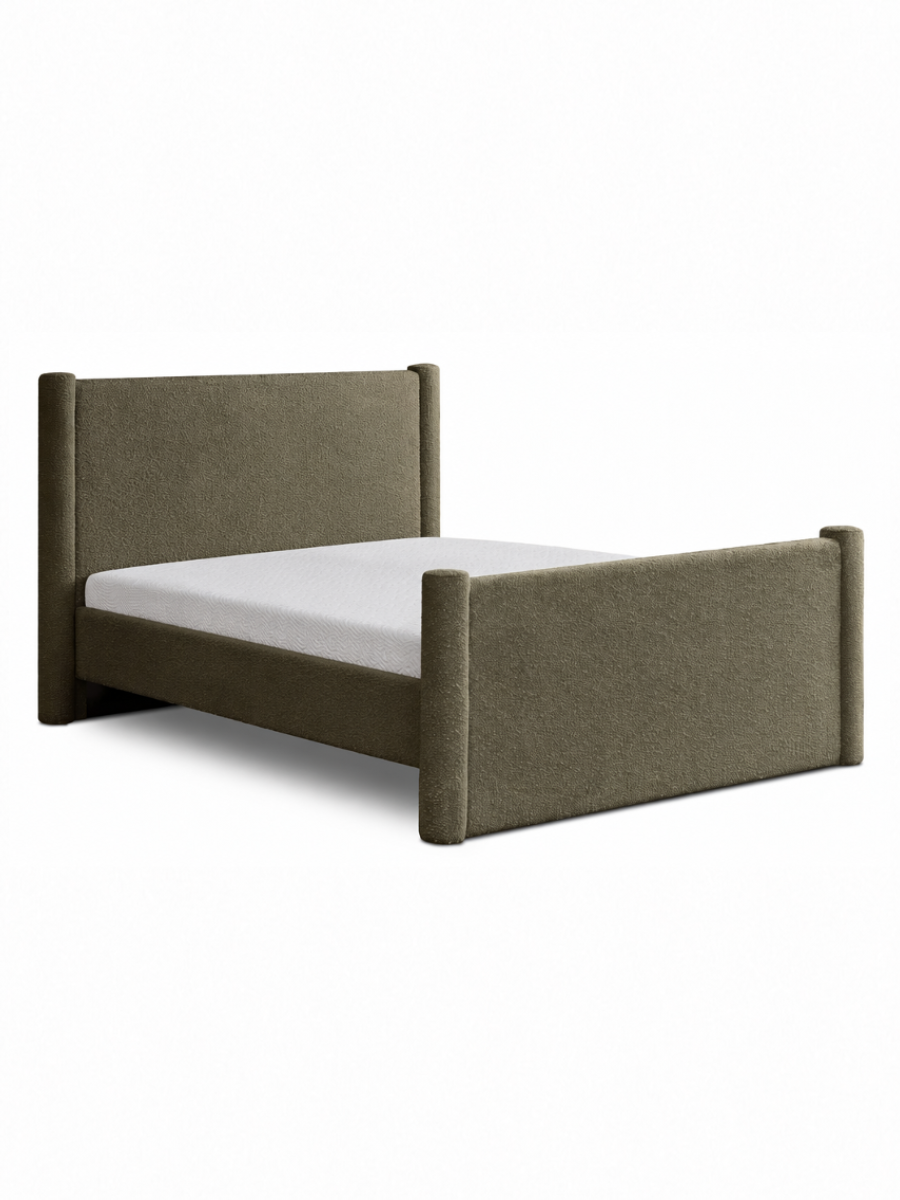 Olive boucle headboard and footboard