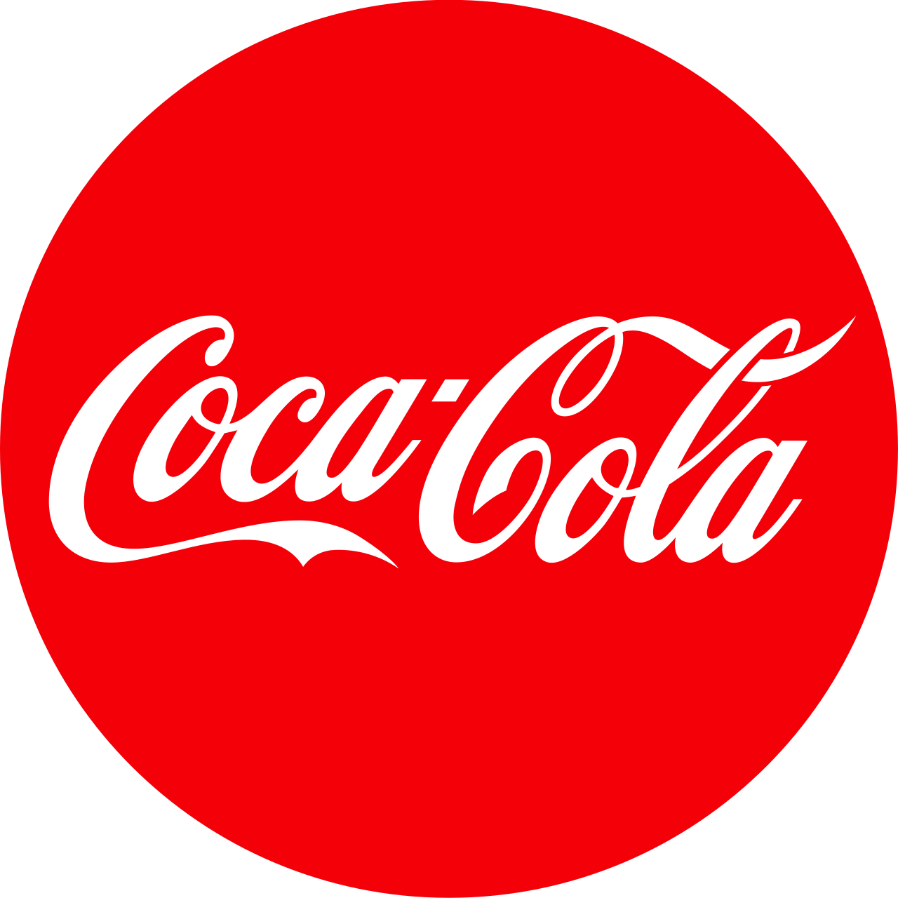 The Coca-Cola logo, featuring white cursive text on a red circular background.