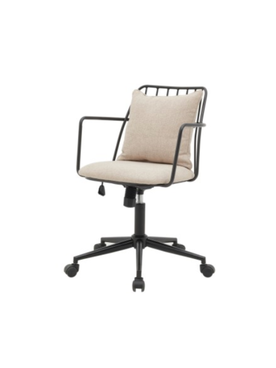 Black metal slatted rolling adjustable task chair with ivory cushions