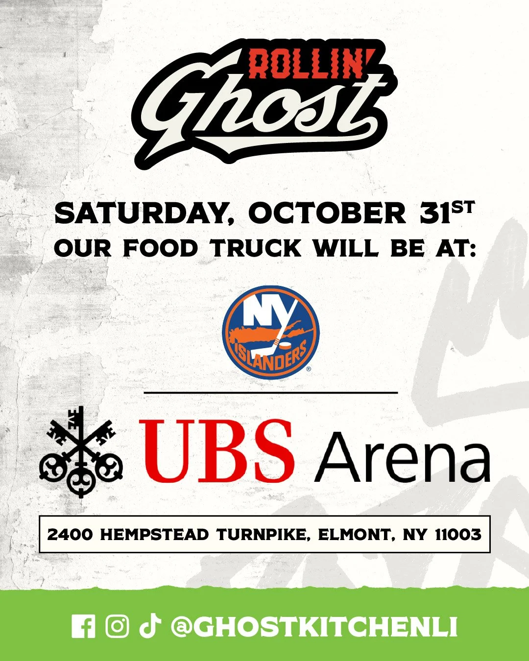 Tomorrow&rsquo;s plans? We&rsquo;re rolling up to UBS Arena! 👻

The Rollin&rsquo; Ghost food truck will be serving up your favorites this Halloween! 🎃 Whether you're heading to the arena or just in the area, come hungry and stop by to see us! 🔥

?