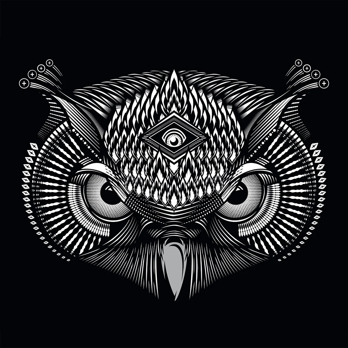 The All Seeing Owl (White on Black)