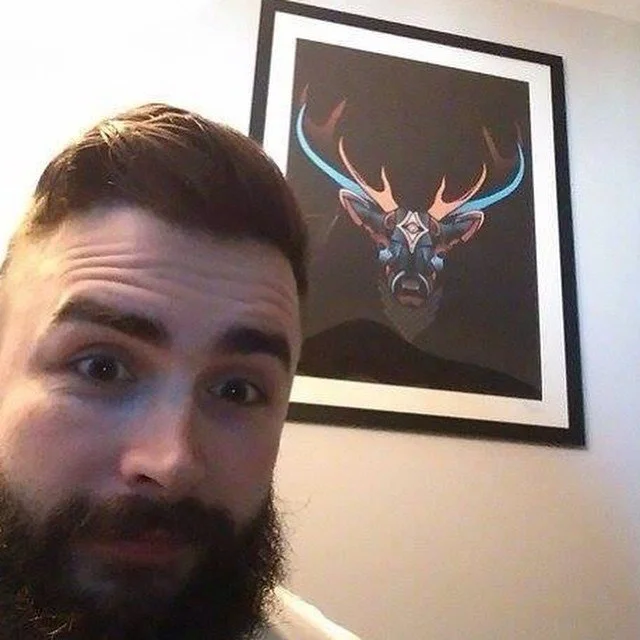 A photo sent in by a customer of The King Stag by Fieldinspired, printed mounted and framed. Printed on high quality Somerset Enhanced Velvet, signed and certified limited edition. Competition winner.