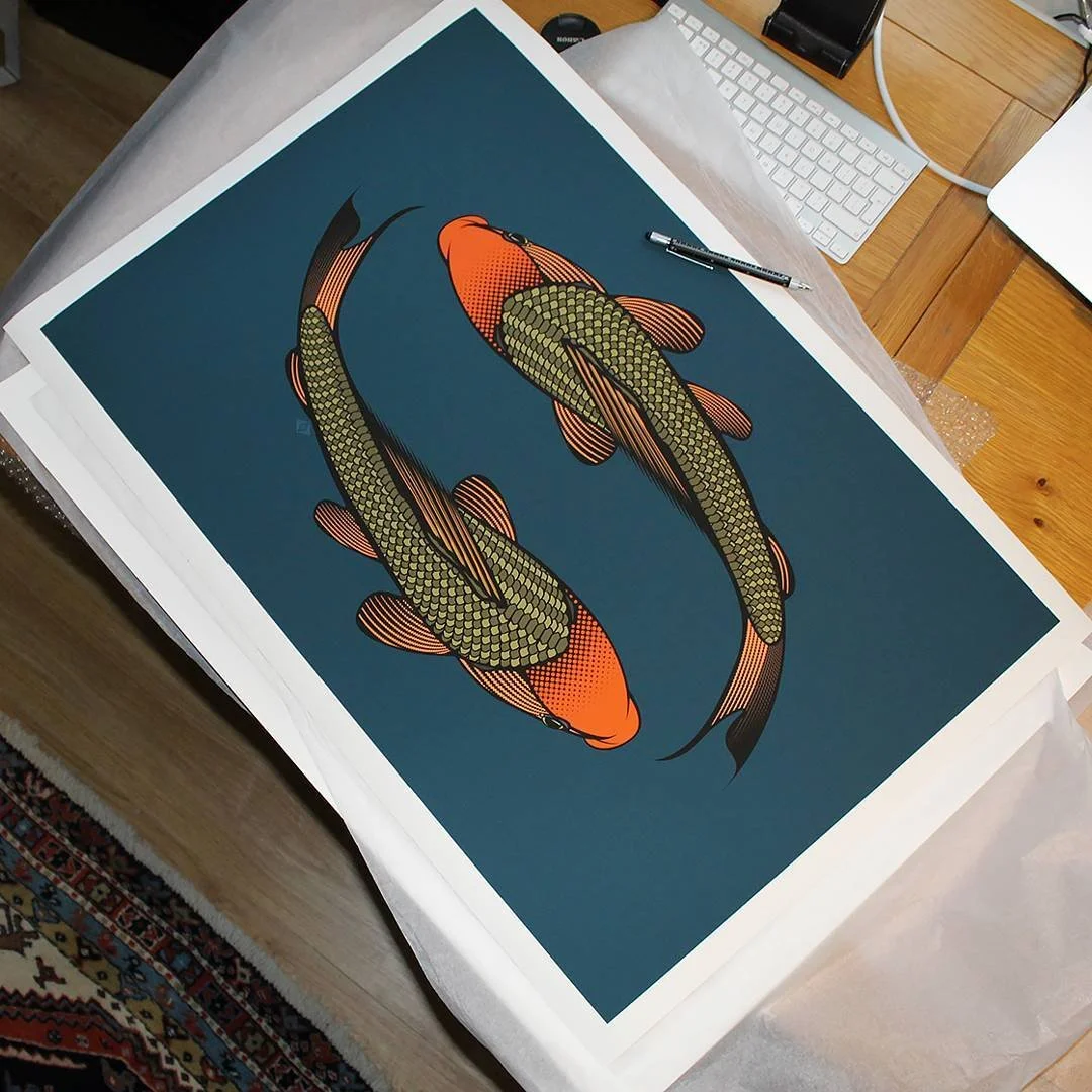 Photo of the Koi Koiu by Fieldinspired, signed, certified and printed on high quality Somerset Enhanced Velvet. Ready to be sent to a customer.