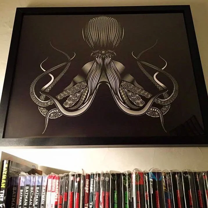 A photo sent in by a customer of The Octopus by Fieldinspired, white on black edition, printed mounted and framed Printed on high quality Somerset Enhanced Velvet, signed and certified limited edition.