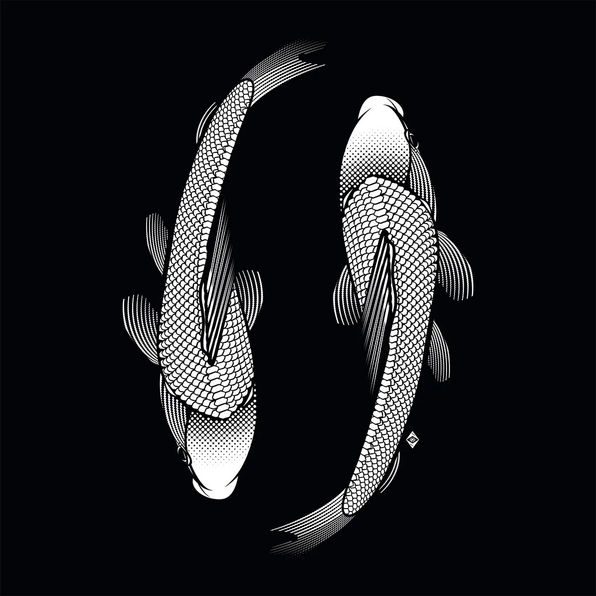 The Dance of the Koi Koi (White on Black)