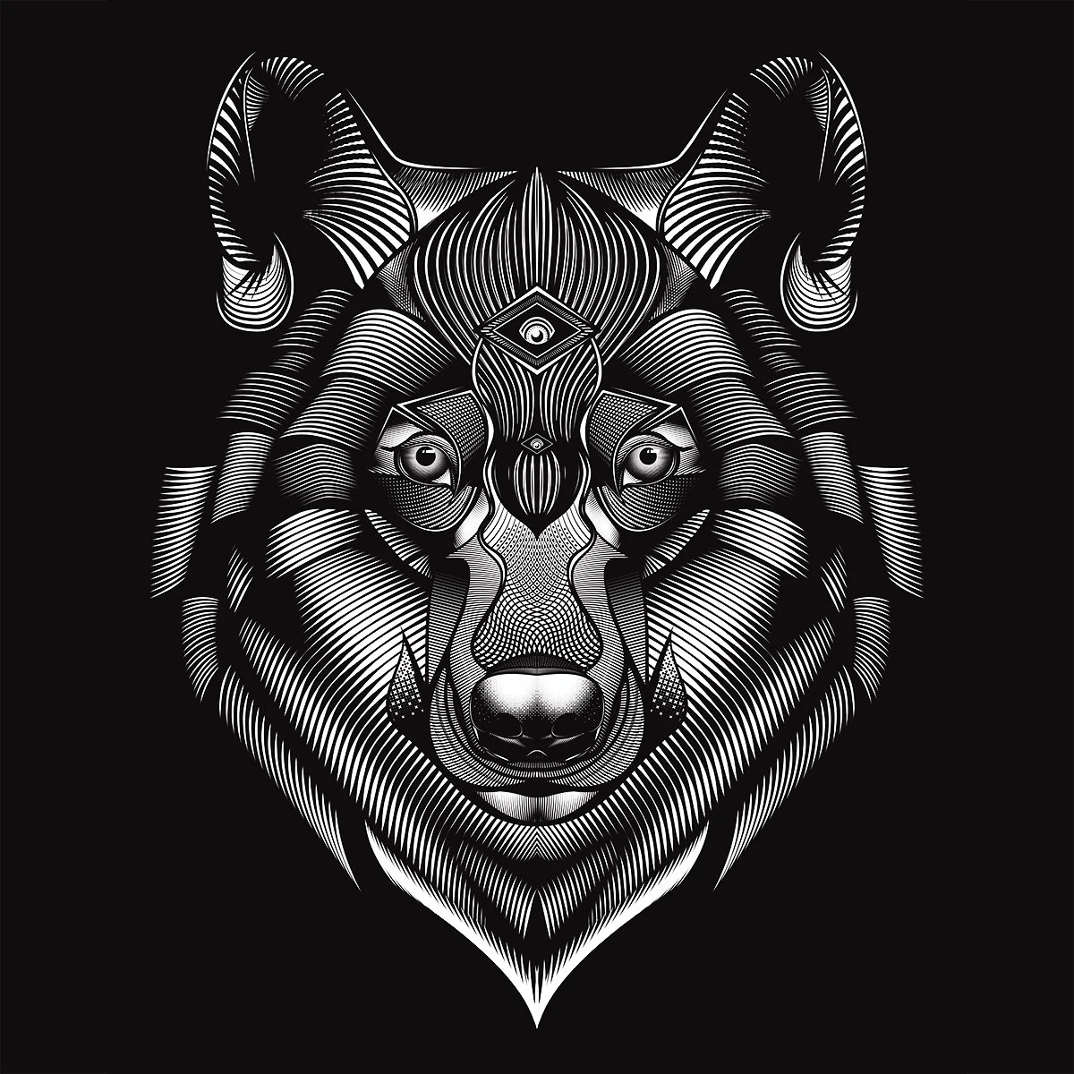 The Aware Wolf (White on Black)