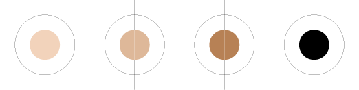 Four targets with colored circles from light beige to dark brown, arranged in a row.