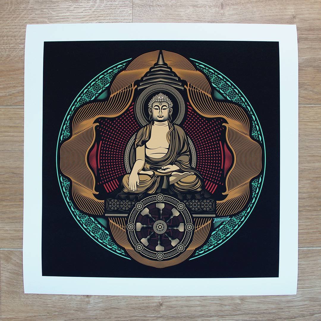 Photo of the Golden Buddha by Fieldinspired, signed, certified and printed on high quality Somerset Enhanced Velvet. Ready to be sent to a customer.
