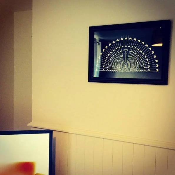 A photo sent in by a customer of The Peacock by Fieldinspired, printed mounted and framed. Printed on high quality Somerset Enhanced Velvet, signed and certified limited edition. 