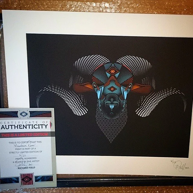 Digital artwork of a wolf's face with geometric and abstract patterns in vibrant colors, set against a black background.