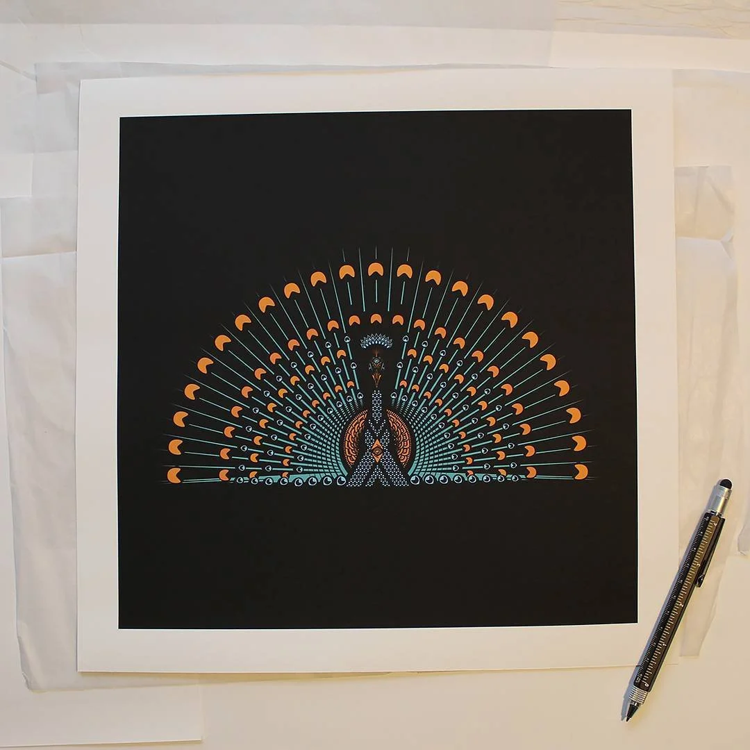 Photo of the Peacock by Fieldinspired, signed, certified and printed on high quality Somerset Enhanced Velvet. Ready to be sent to a customer.