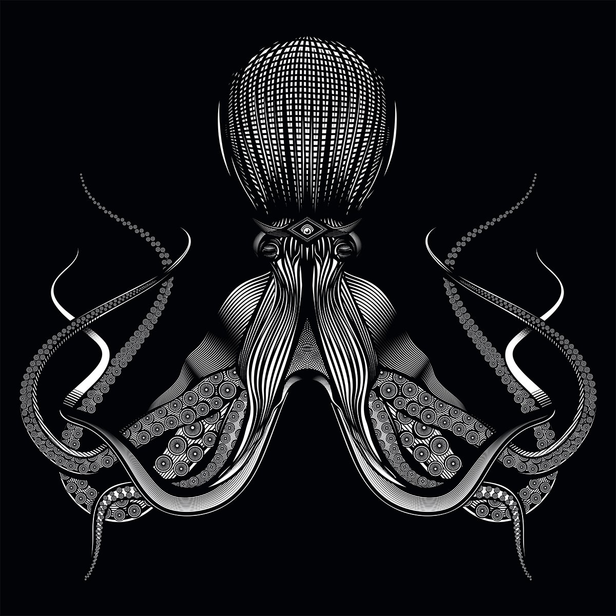 The Many Minded Octopus (White on Black)