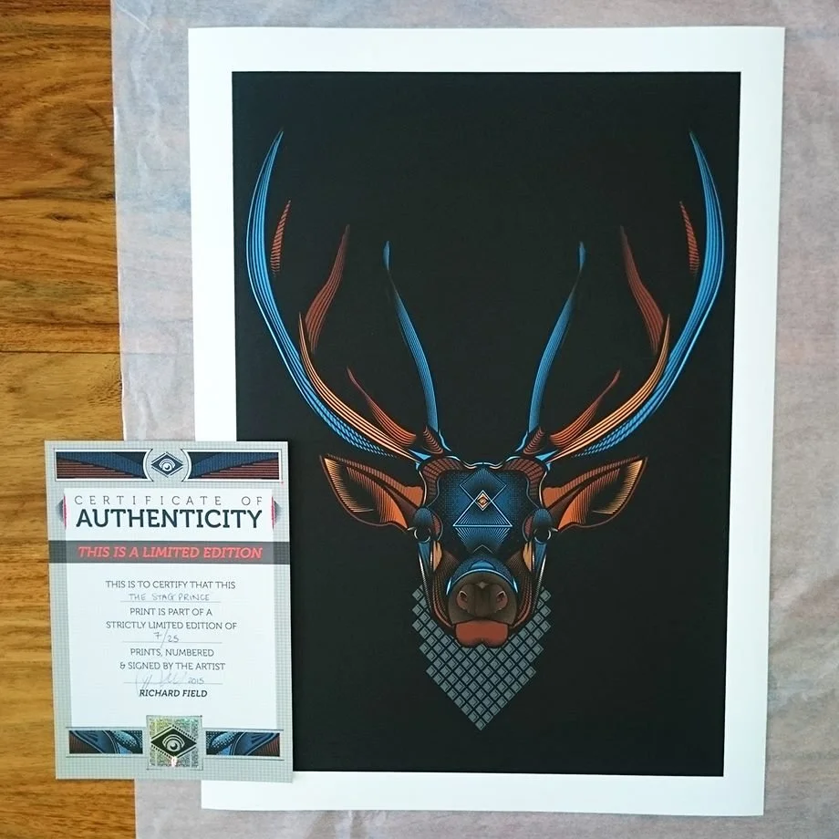 Photo of the Emperor Stag by Fieldinspired, signed, certified and printed on high quality Somerset Enhanced Velvet. Ready to be sent to a customer.