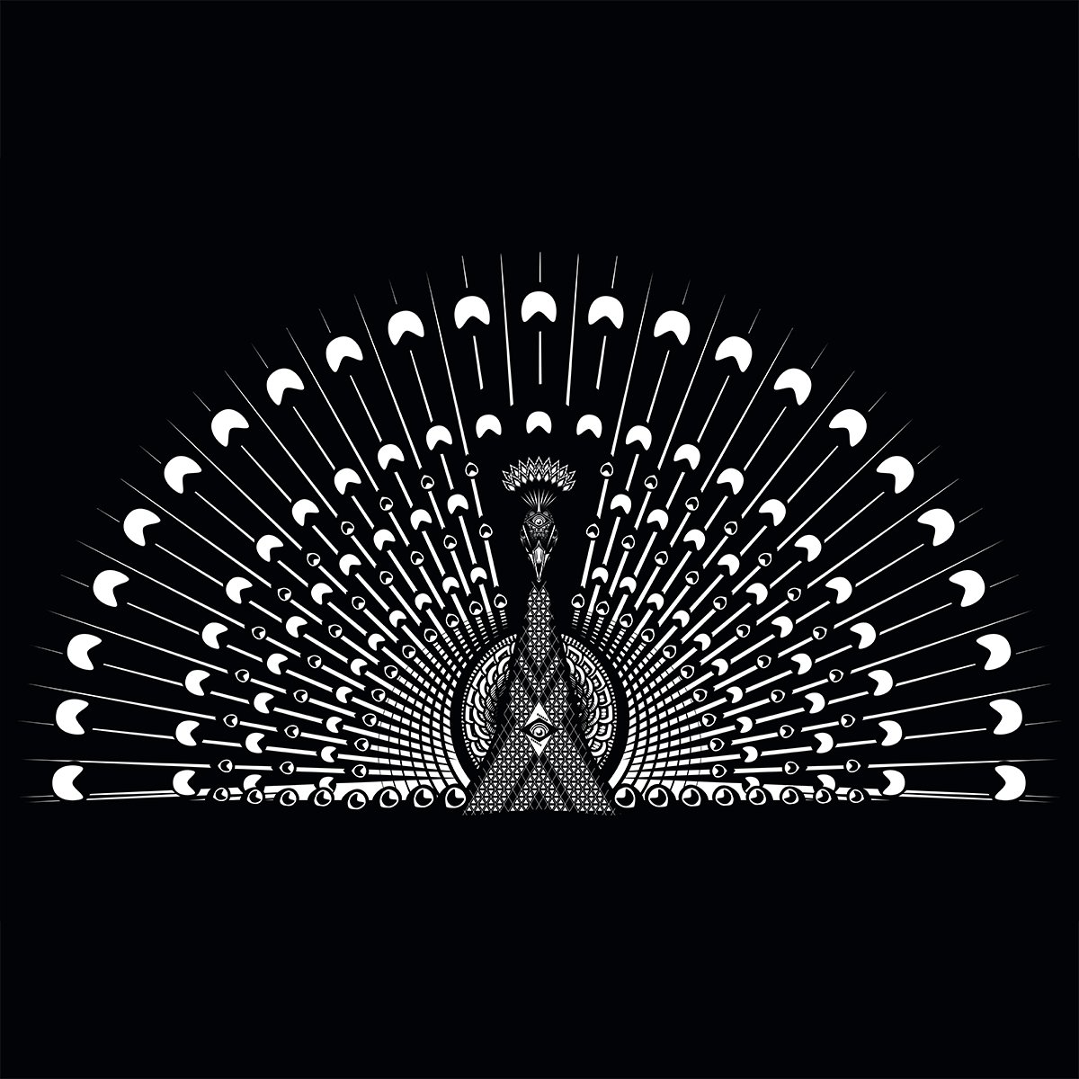 The Majestic Peacock (White on Black)