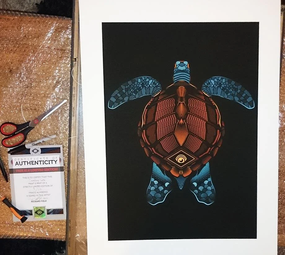Photo of the Travelling Turtle by Fieldinspired, signed, certified and printed on high quality Somerset Enhanced Velvet. Ready to be sent to a customer.