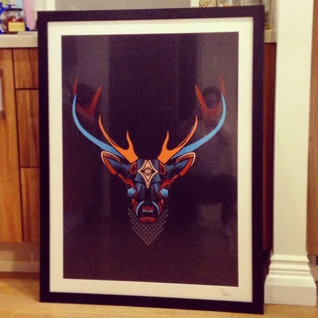Framed artwork of The King Stag by Fieldinspired - mounted and framed, ready to be shipped.