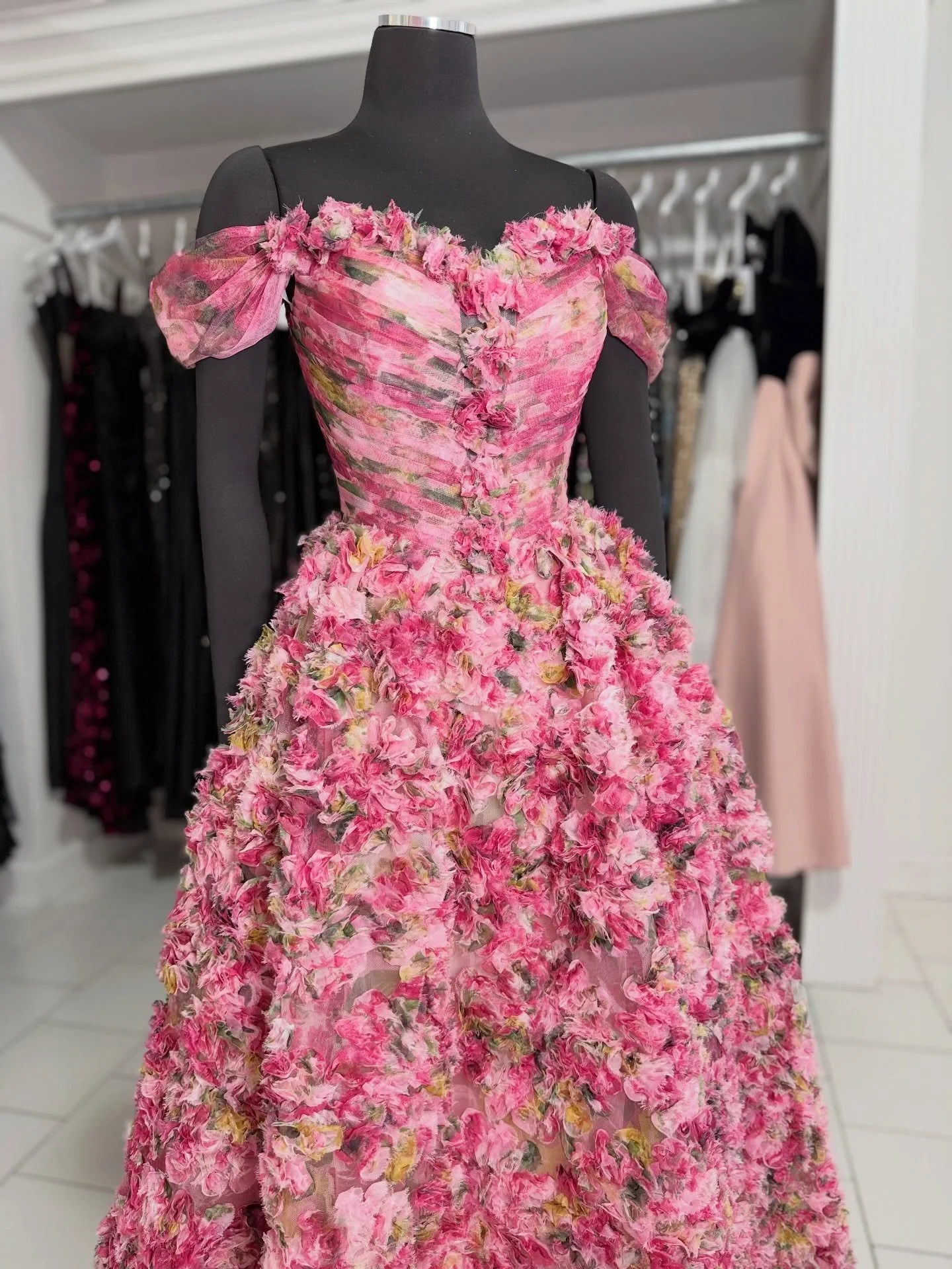 A true one of a kind. 🌸
Handcrafted, never duplicated, and unapologetically romantic. From the sculpted floral bodice to the garden-in-full-bloom skirt, this gown exists for one moment, one girl, one unforgettable entrance. When it&rsquo;s gone, it&
