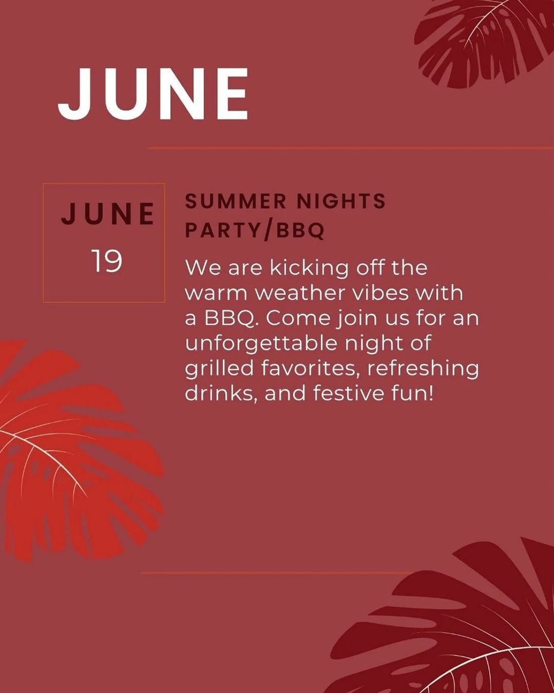 Check our Summer Nights BBQ June 19th!